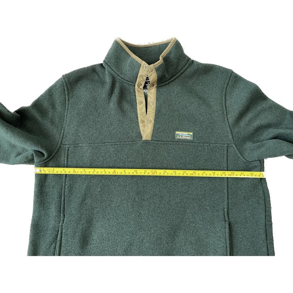 LL Bean Mens Large Pullover Fleece Snap T Green Sweatshirt Jacket - Picture 5 of 7